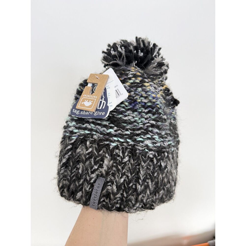 TURTLEFUR nwt black knit winter beanie Pom Pom knit multicolor outdoor ski snow